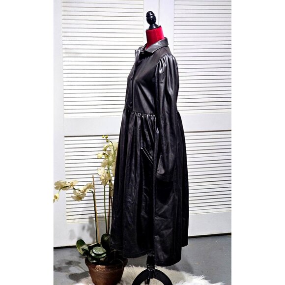 Naya Rea Wome's Brown Faux Leather Button-Down Long-Sleeve Midi Dress  Sz 10 367 - Picture 4 of 8